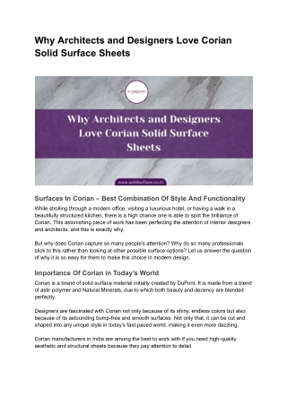 Why Architects and Designers Love Corian Solid Surface Sheets