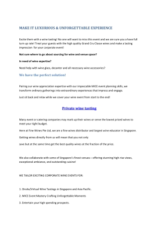 Wine tasting corporate - Finewines.com.sg