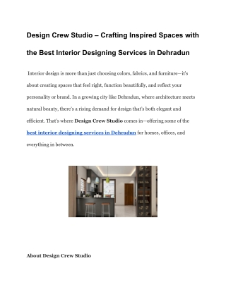 Design Crew Studio – Crafting Inspired Spaces with the Best Interior Designing Services in Dehradun