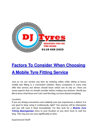 Factors to Consider When Choosing a Mobile Tyre Fitting Service