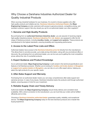 Why Choose a Darshana Industries Authorized Dealer for Quality Industrial Products