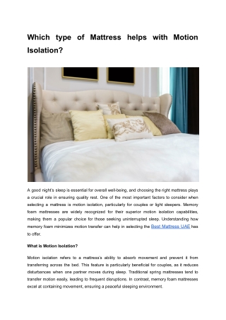 Which type of Mattress helps with Motion Isolation_