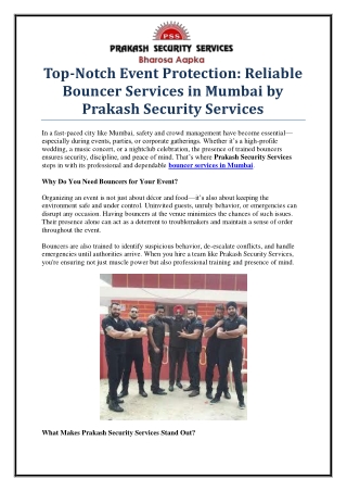Reliable Bouncer Services in Mumbai – Prakash Security Services
