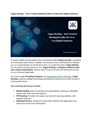 Vogue Hosting – Your Trusted Hosting Provider for Next-Gen Digital Solutions