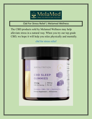 Cbd For Stress Relief  Melamed Wellness