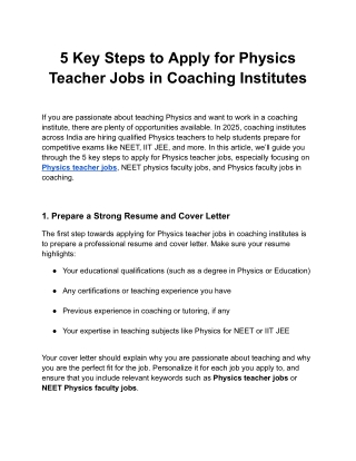 5 Key Steps to Apply for Physics Teacher Jobs in Coaching Institutes