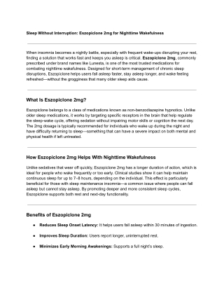 Sleep Without Interruption_ Eszopiclone 2mg for Nighttime Wakefulness