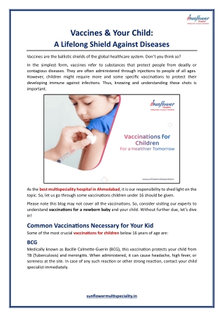Vaccines & Your Child - A Lifelong Shield Against Diseases