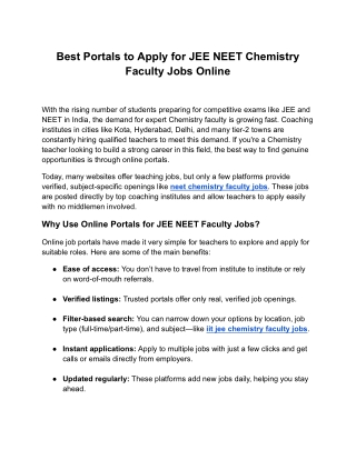 Best Portals to Apply for JEE NEET Chemistry Faculty Jobs Online