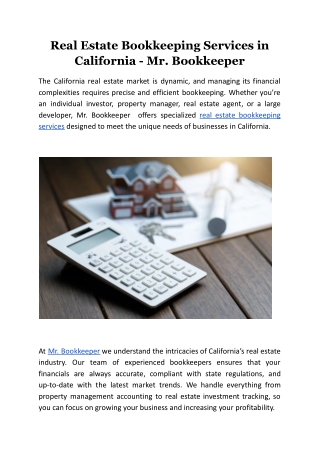 Real Estate Bookkeeping Services in California - Mr. Bookkeeper