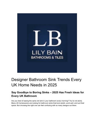 Designer Bathroom Sink Trends Every UK Home Needs in 2025