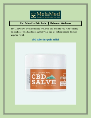 Cbd Salve For Pain Relief  Melamed Wellness