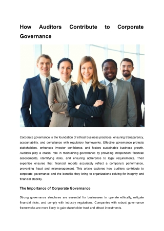 How Auditors Contribute to Corporate Governance