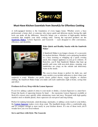 Must-Have Kitchen Essentials from StoreA2z for Effortless Cooking
