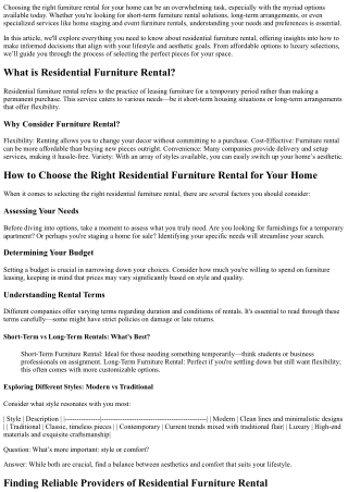 How to Choose the Right Residential Furniture Rental for Your Home