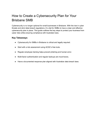 Step-by-Step Guide to Build a Cybersecurity Plan for Brisbane SMB