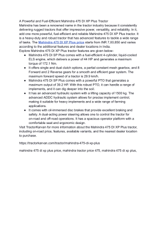 A Powerful and Fuel-Efficient Mahindra 475 DI XP Plus Tractor