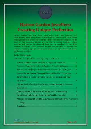 Hatton Garden Jewellers: Creating Unique Perfection