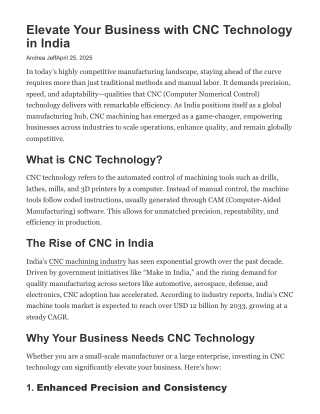 Elevate Your Business with CNC Technology in India