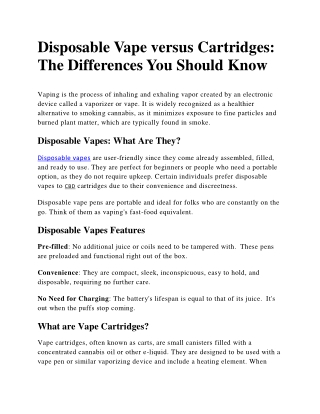 Disposable Vape versus Cartridges: The Differences You Should Know