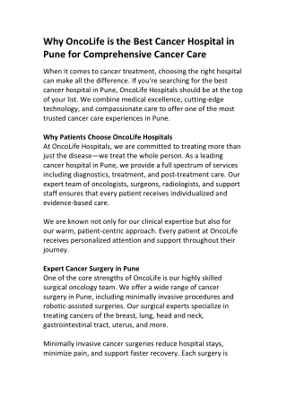 Advanced Cancer Treatment in Pune | OncoLife Hospitals