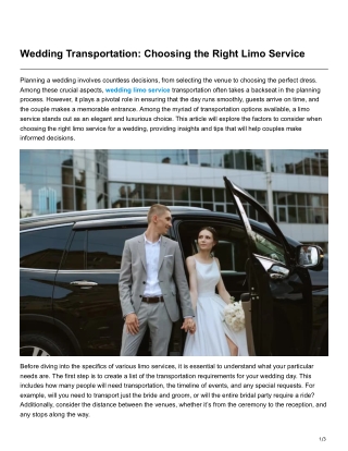 Wedding Transportation Choosing the Right Limo Service