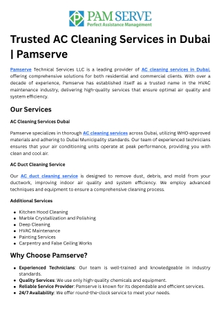 AC Cleaning Services in Dubai | Pamserve