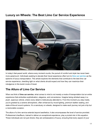 Luxury on Wheels The Best Limo Car Service Experience