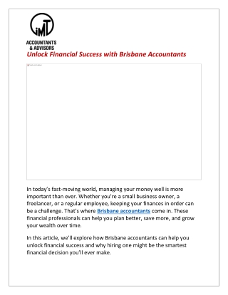 Unlock Financial Success with Brisbane Accountants