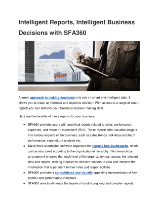 Intelligent Reports, Intelligent Business Decisions with SFA360