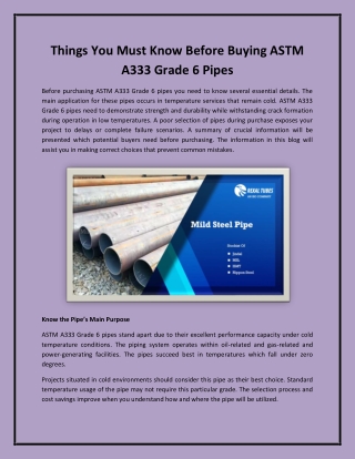 Things You Must Know Before Buying ASTM A333 Grade 6 Pipes