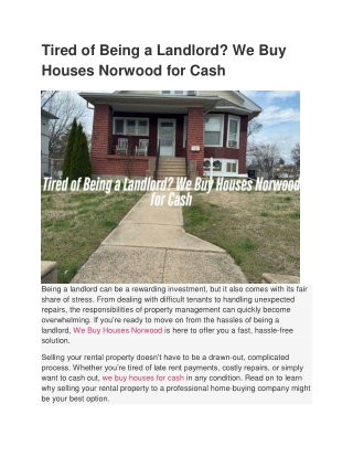 Tired of Being a Landlord_ We Buy Houses Norwood for Cash