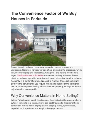 The Convenience Factor of We Buy Houses in Parkside