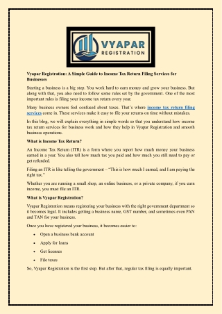 Vyapar Registration - A Simple Guide to Income Tax Return Filing Services for Businesses
