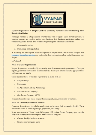 Vyapar Registration - A Simple Guide to Company Formation and Partnership Firm Registration Online