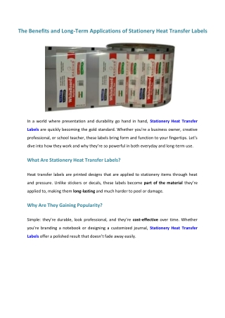 The Benefits and Long-Term Applications of Stationery Heat Transfer Labels