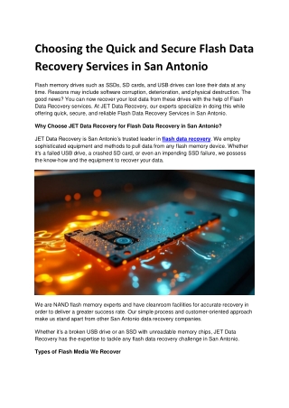 Choosing the Quick and Secure Flash Data Recovery Services in San Antonio