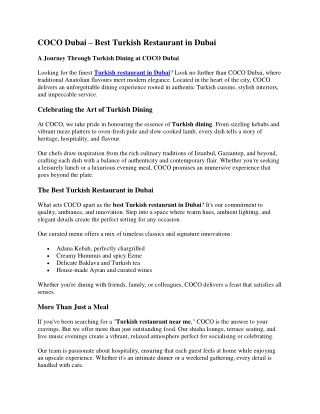 COCO Dubai – Best Turkish Restaurant in Dubai