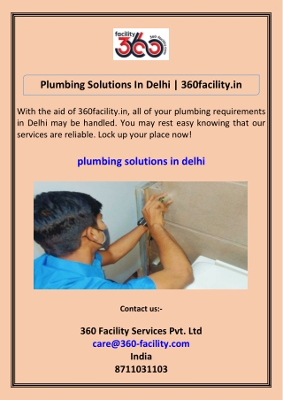 Plumbing Solutions In Delhi 360facility.in