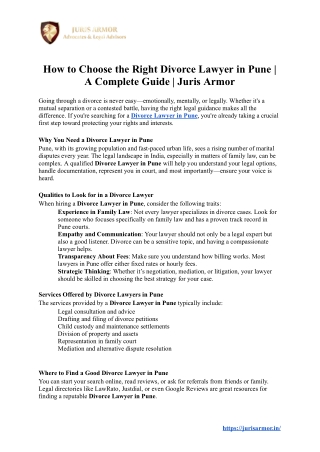 How to Choose the Right Divorce Lawyer in Pune | A Complete Guide | Juris Armor