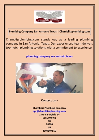 Plumbing Company San Antonio Texas Chamblissplumbing.com
