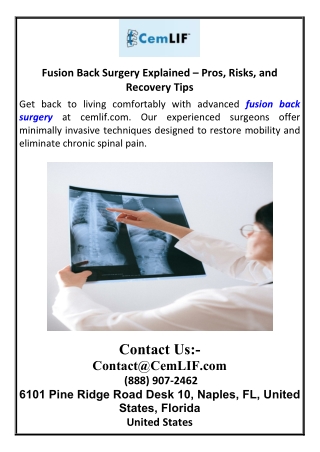 Fusion Back Surgery Explained – Pros, Risks, and Recovery Tips