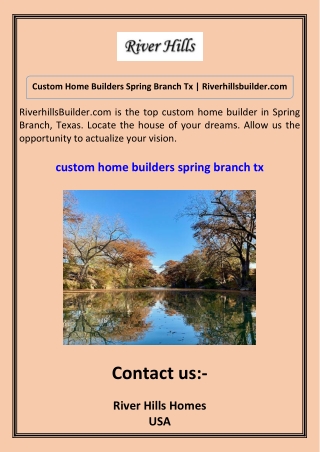 Custom Home Builders Spring Branch Tx Riverhillsbuilder.com