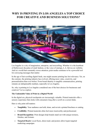 WHY IS PRINTING IN LOS ANGELES A TOP CHOICE FOR CREATIVE AND BUSINESS SOLUTIONS?