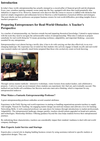 Preparing Business Owners for Real-World Challenges: A Teacher's Point of view