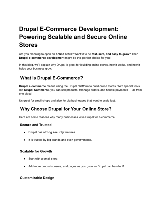 Drupal E-Commerce Development: Powering Scalable and Secure Online Stores