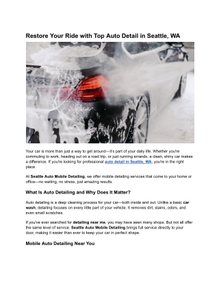 Restore Your Ride with Top Auto Detail in Seattle, WA