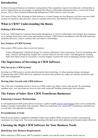 The Future of Sales: Why Investing in CRM Software is a Game Changer for Your Bu
