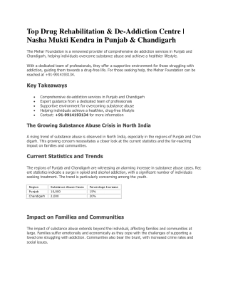 Top Drug Rehabilitation and De-Addiction Centre, Nasha Mukti Kendra in Punjab and Chandigarh