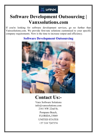 Software Development Outsourcing | Vanxsolutions.com